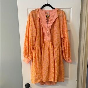 Elegant Orange and Peach pink Midi Dress boho western nwt large